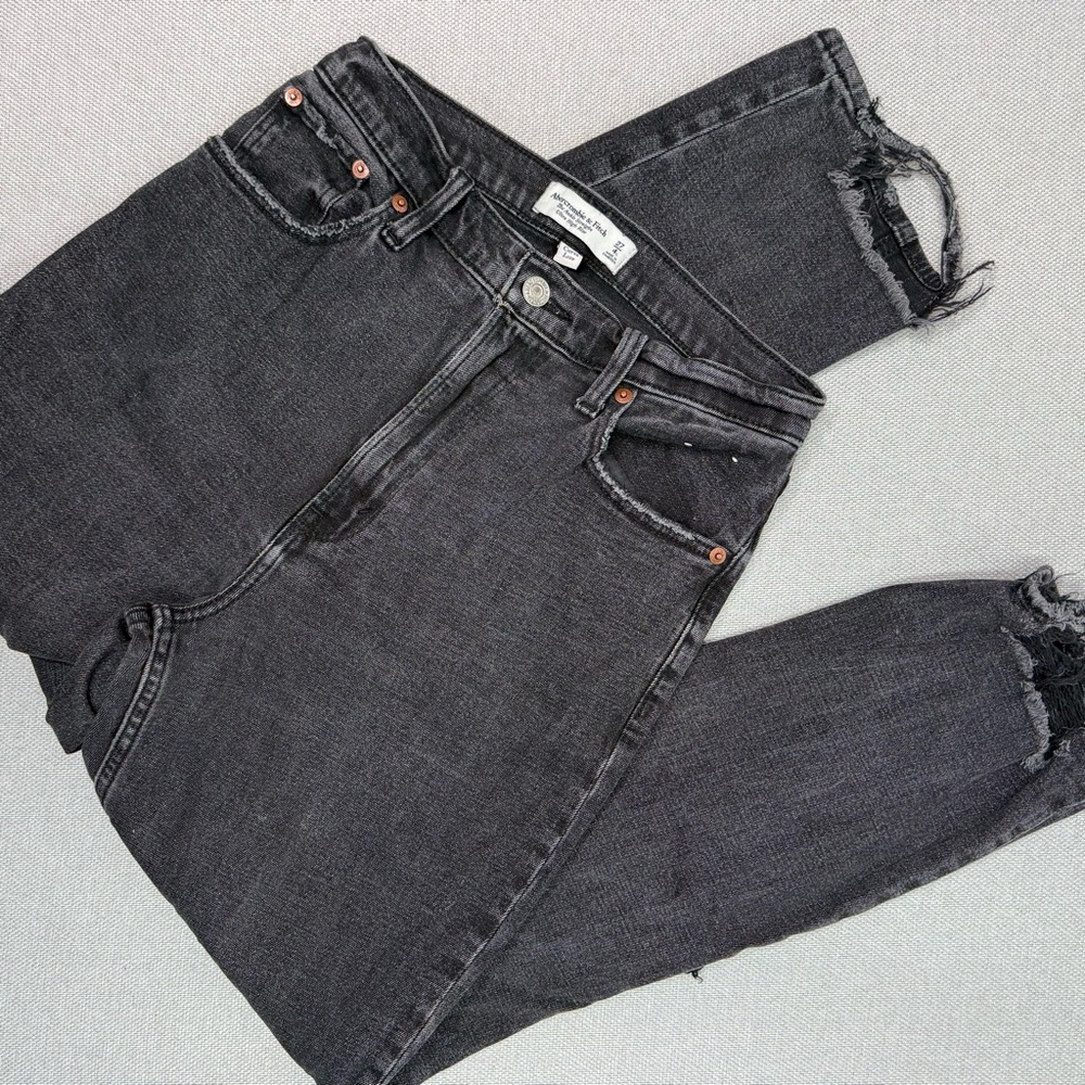 Abercrombie & Fitch The Ankle Straight Ultra High Rise Curve Love Grey Black 27